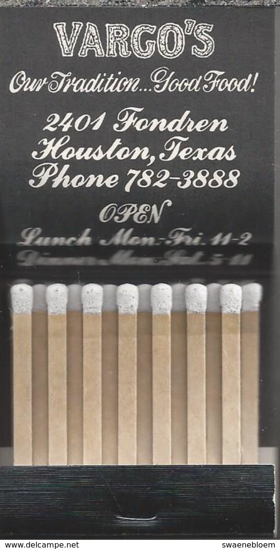 Lucifermapje. VARGO'S. 2401 FONDREN, HOUSTON, TEXAS. Matchbook. Pochette D'Allumettes, Luciferdoos. - Luciferdozen