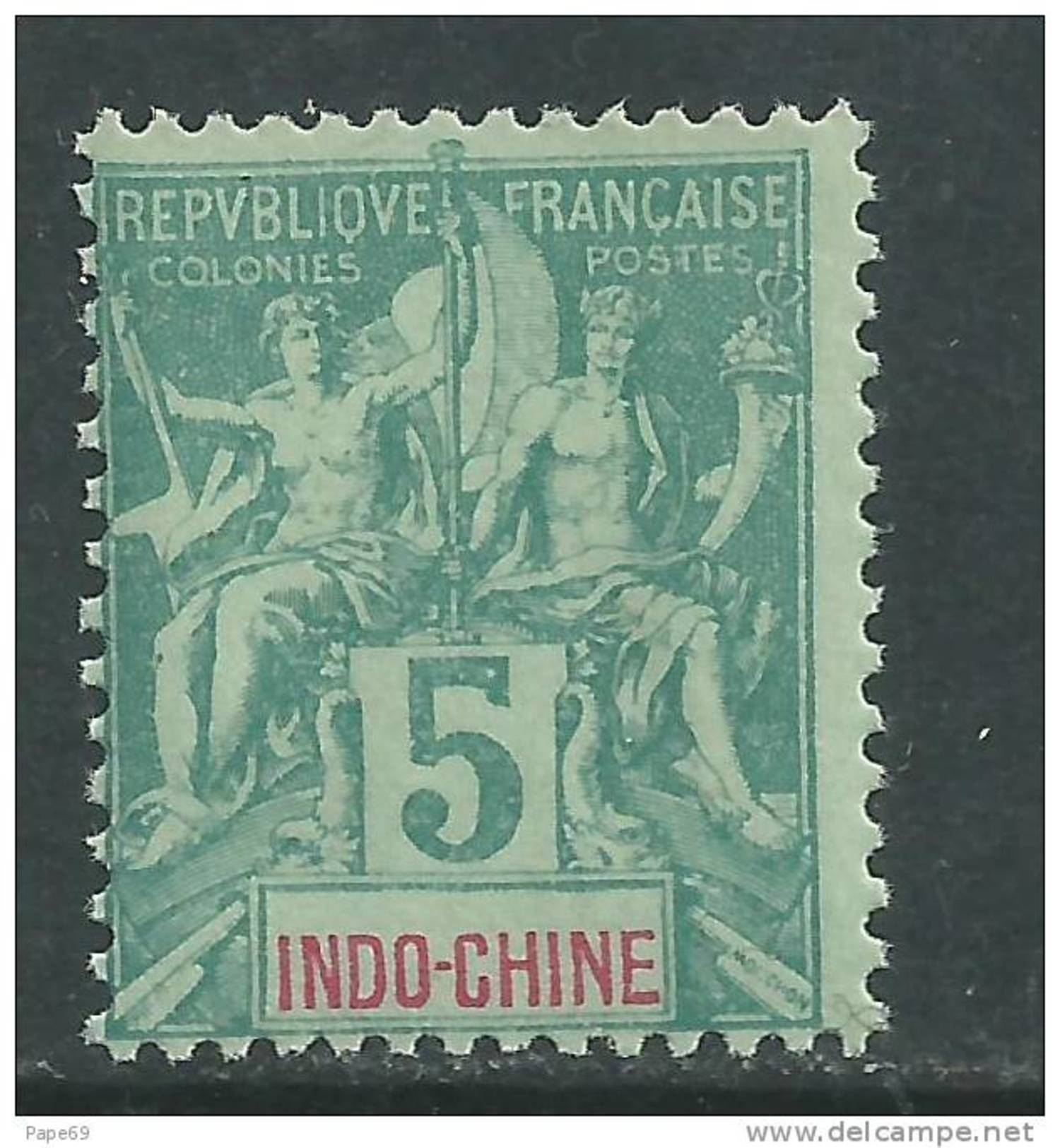 Indochine N°  6 XX Type Groupe : 5 C. Vert, Sans Charnière, TB - Neufs