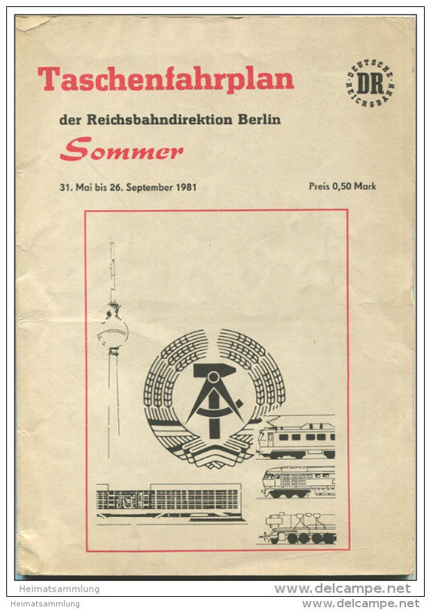 Taschenfahrplan Der Reichsbahndirektion Berlin Sommer 1981 Original Ausgabe - Europa