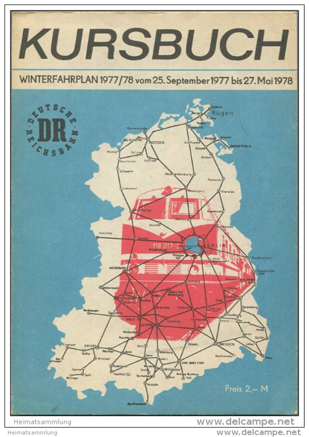 Kursbuch Der Deutschen Reichsbahn - Winterfahrplan 1977/78 Mit Übersichtskarte Und Lesezeichen - Original Ausgabe - Europa