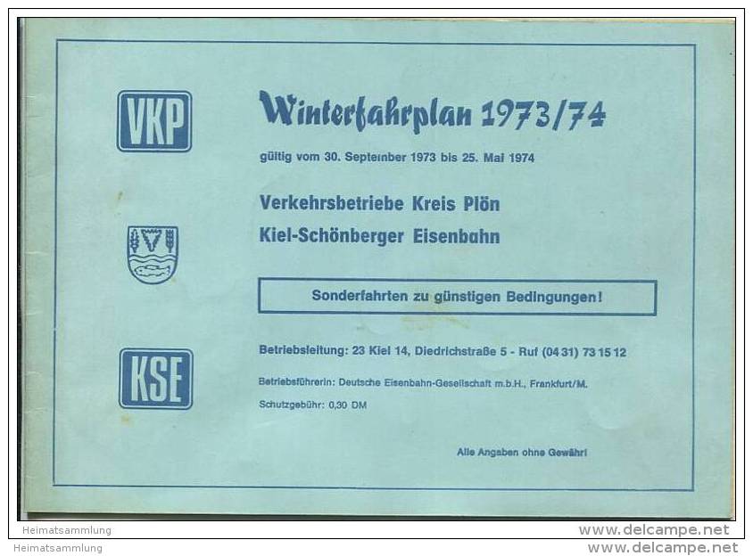 VKP Verkehrsbetriebe Kreis Plön - KSE Kiel-Schönberger Eisenbahn - Winterfahrplan 1973/74 - Europa