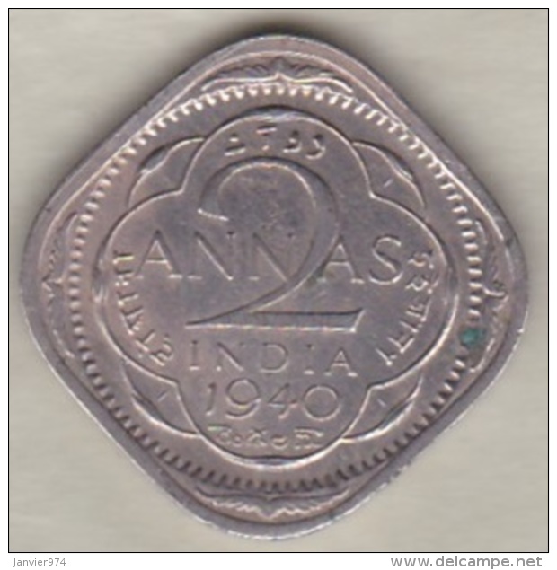 Inde  2 Annas 1940 Calcutta , George VI . Copper-Nickel. KM# 540 - Inde
