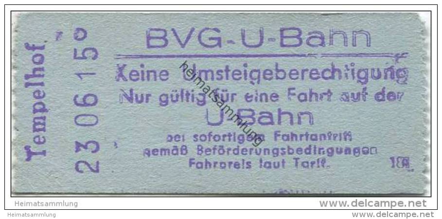 Deutschland - Berlin - BVG U-Bahn - U-Bahn Fahrschein - Tempelhof DM 0,40 - Europa