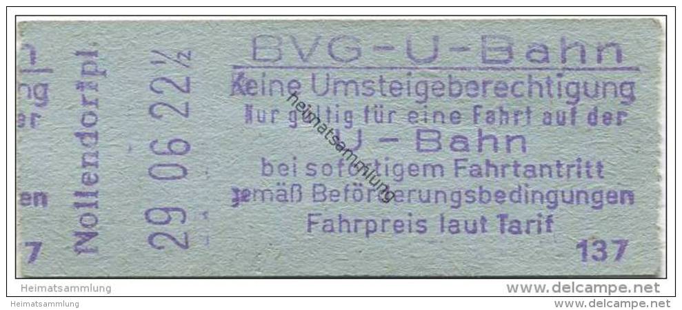 Deutschland - Berlin - BVG U-Bahn - U-Bahn Fahrschein - Nollendorfplatz DM 0,40 - Europa