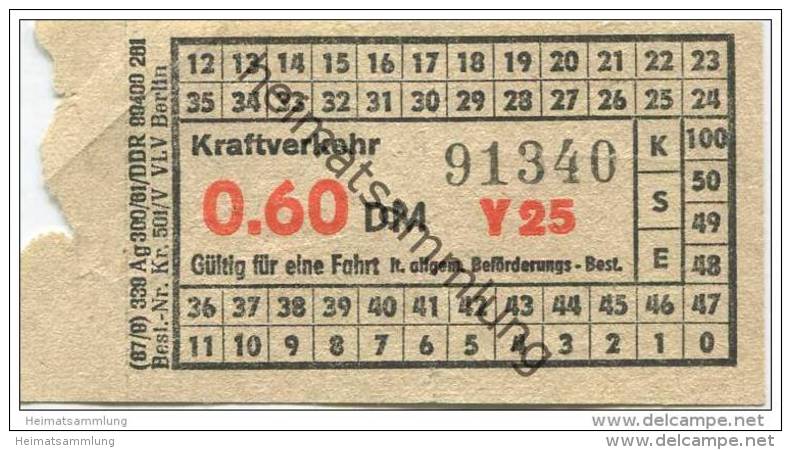 Deutschland - Berlin - DDR Kraftverkehr - Fahrschein 0.60DM - Europa