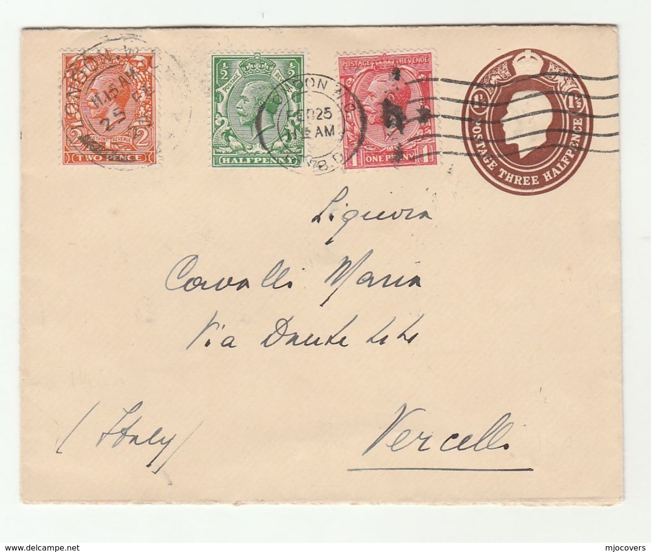 1925 GB To ITALY Uprated MULTI STAMPS Postal STATIONERY COVER London To Vercelli  Gv Stamps  Cover - Covers & Documents