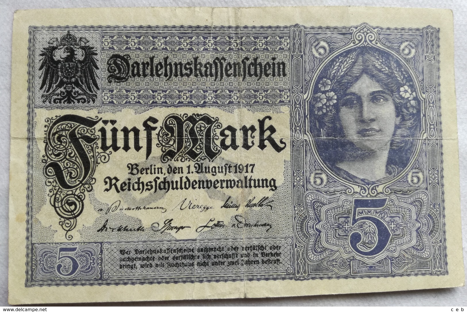 Billete Alemania. 5 Marcos. 1917. 1ª Guerra Mundial - 5 Mark