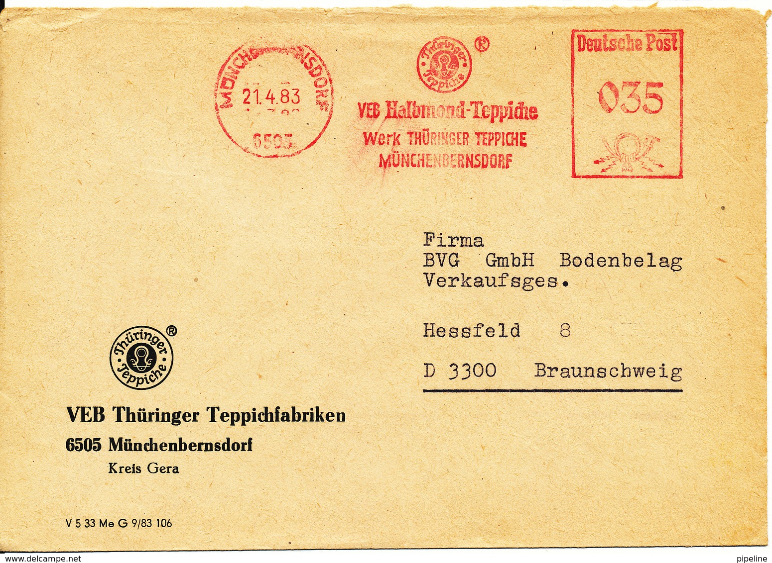 Germany Cover With Meter Cancel Münchenbernsdorf 21-4-1983 - Lettres & Documents