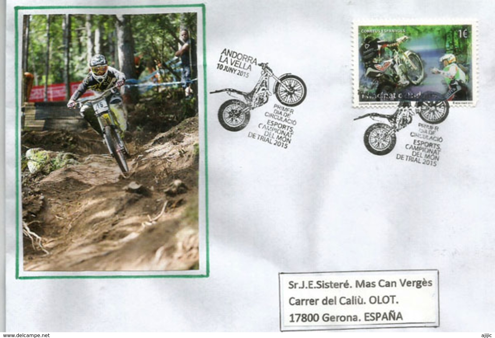 ANDORRA.CHAMPIONNAT DU MONDE DE VTT ET TRIAL 2015, 1 Er Jour Circulation , Sur Lettre Adressée En Espagne - BMX