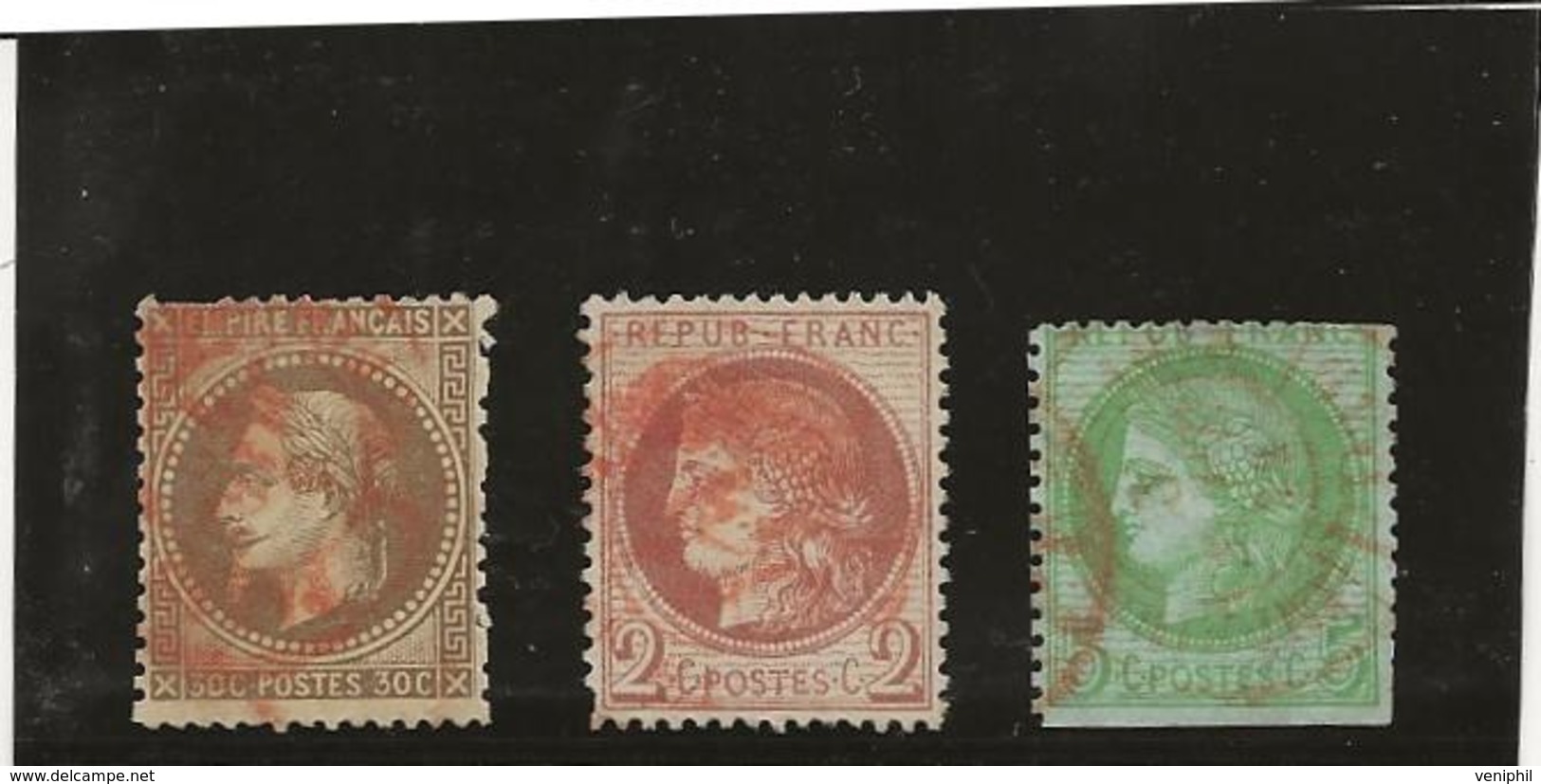 TIMBRES N° 30 - 51 - 53 OBLITERES CACHET A DATE ROUGE DES IMPRIMES - COTE: 120 € - Other & Unclassified