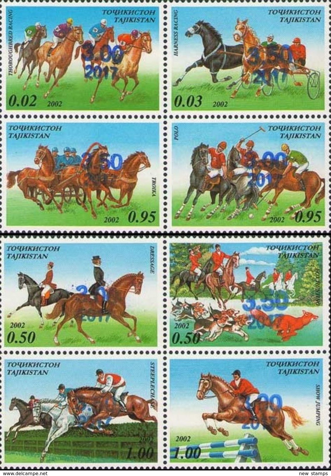 Tajikistan 2017 Horses Blue OVPT 2 Blocks Of 4v MNH - Tajikistan