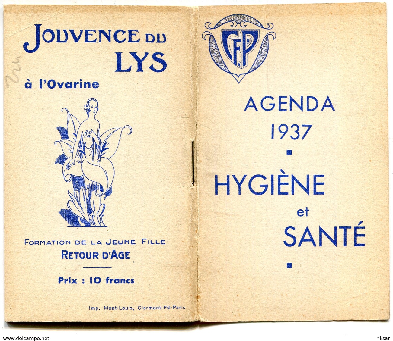 AGENDA 1937(HYGIEN ET SANTE) JOUVENCE DE LYS - Petit Format : 1921-40