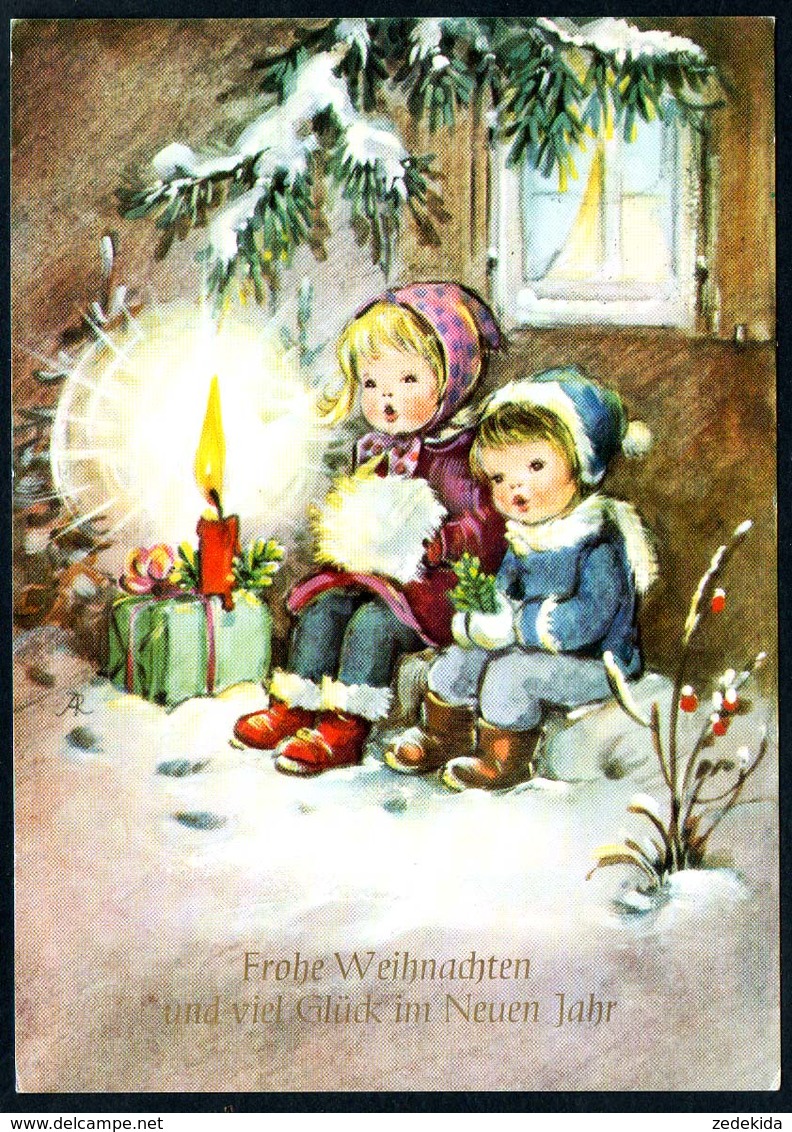 B4954 - Glückwunschkarte Weihnachten - Kinder Kerzenschein - Horn Karte - Sonstige & Ohne Zuordnung