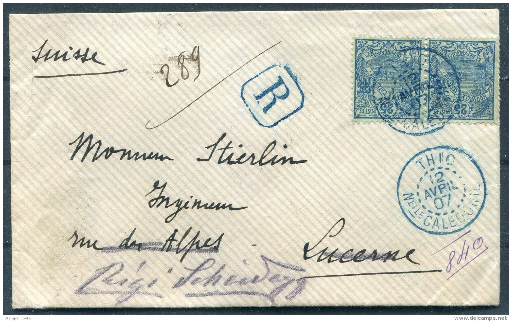 1907 New Caledonia Registered Cover Thio - Switzerland. Luzern, Rigi Kaltbad, Vitznau - Covers & Documents