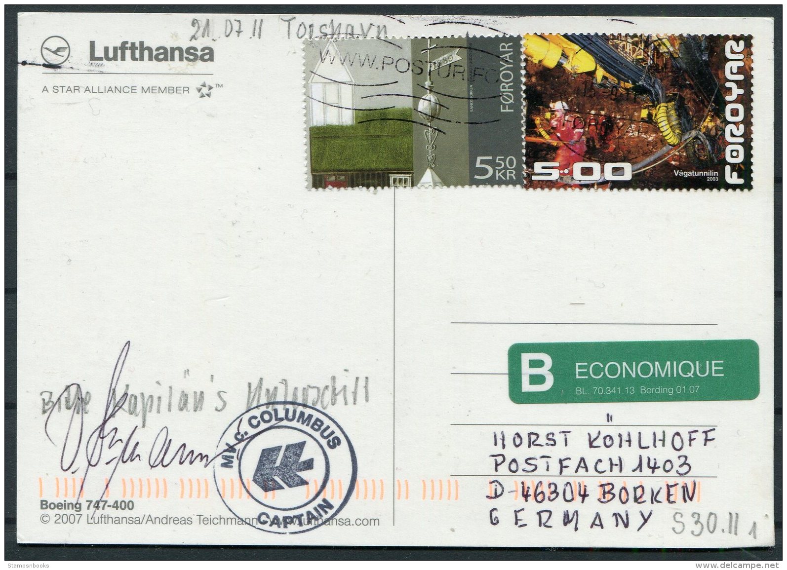 2011 Faroe Islands 'Columbus' Polar Ship Postcard. Captain Signed - Faroe Islands