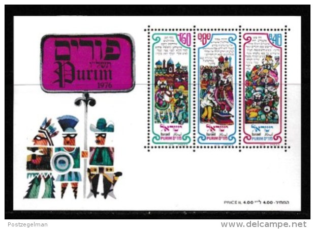ISRAEL, 1976, Mint Never Hinged Stamp(s), In Miniature Sheet, Purim Festival,  SG 628-630, X818, - Neufs (avec Tabs)