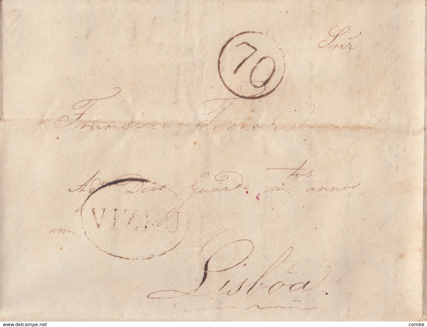 PORTUGAL. LETTER CARTA LETTRE. 24 3 1835. VISEU TO LISBOA. PERIGRINO & JOAD FERRARI TO FRANSISCO FERRARI JUNIOR  / 7133 - ...-1853 Prefilatelia