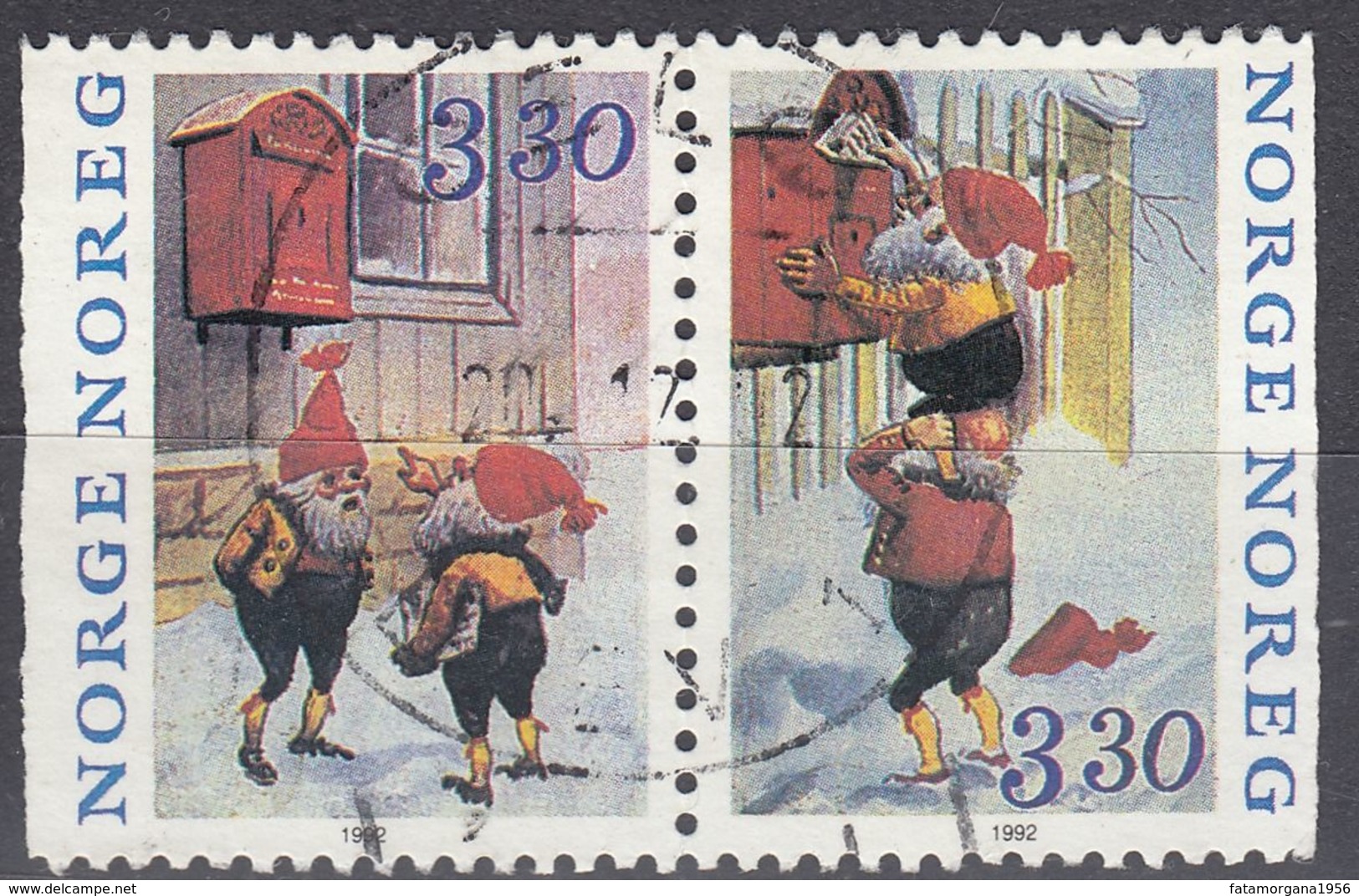 NORGE - 1992 - Due Valori Usati Uniti Fra Loro: Yvert 1070a (paio Orizzontale Di 1069 E 1070), Come Da Immagine. - Gebraucht