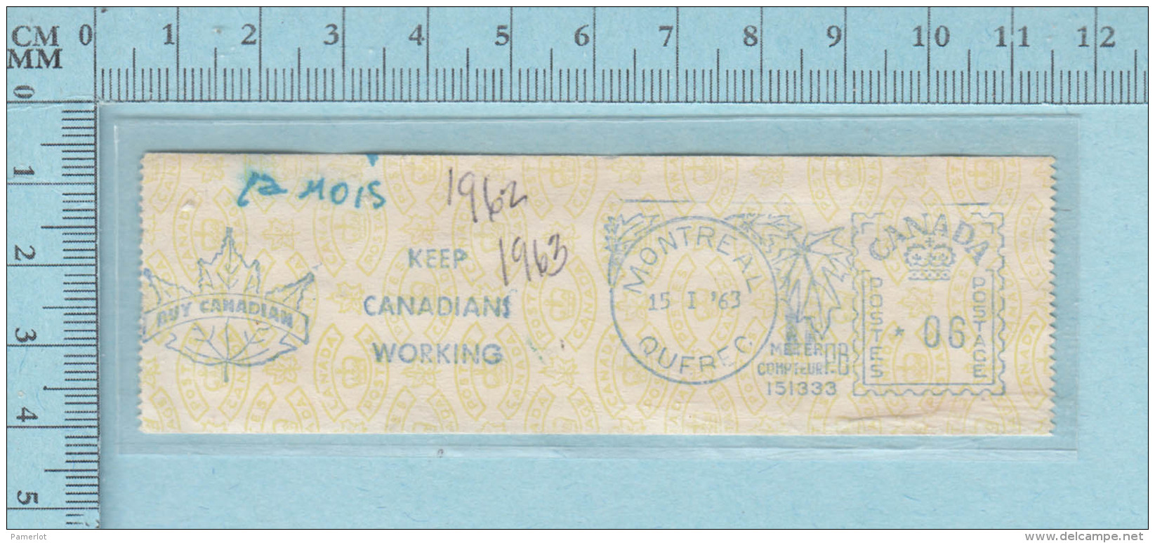 Timbre Canada EMA, Sticker Meter Stamp, 6&cent;, 1963, Keep Canada Working, Maple Leaf - Oblitérés