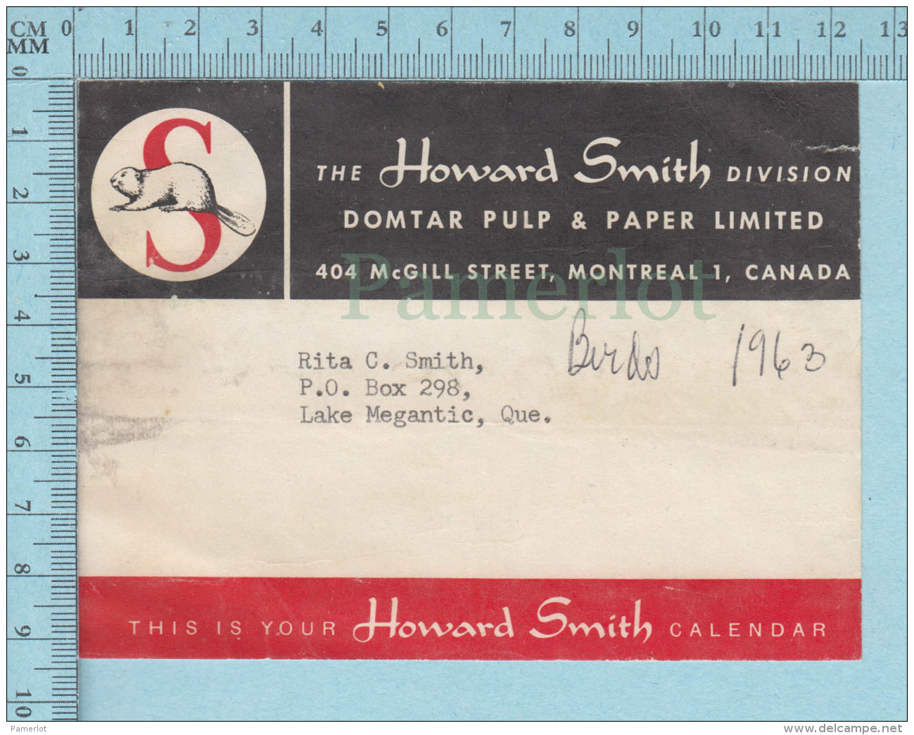 Used Calendar Strip Adress  For Mailing Core , Domtar Pulp &amp; Paper , Howard Smith,  1963 - Other & Unclassified