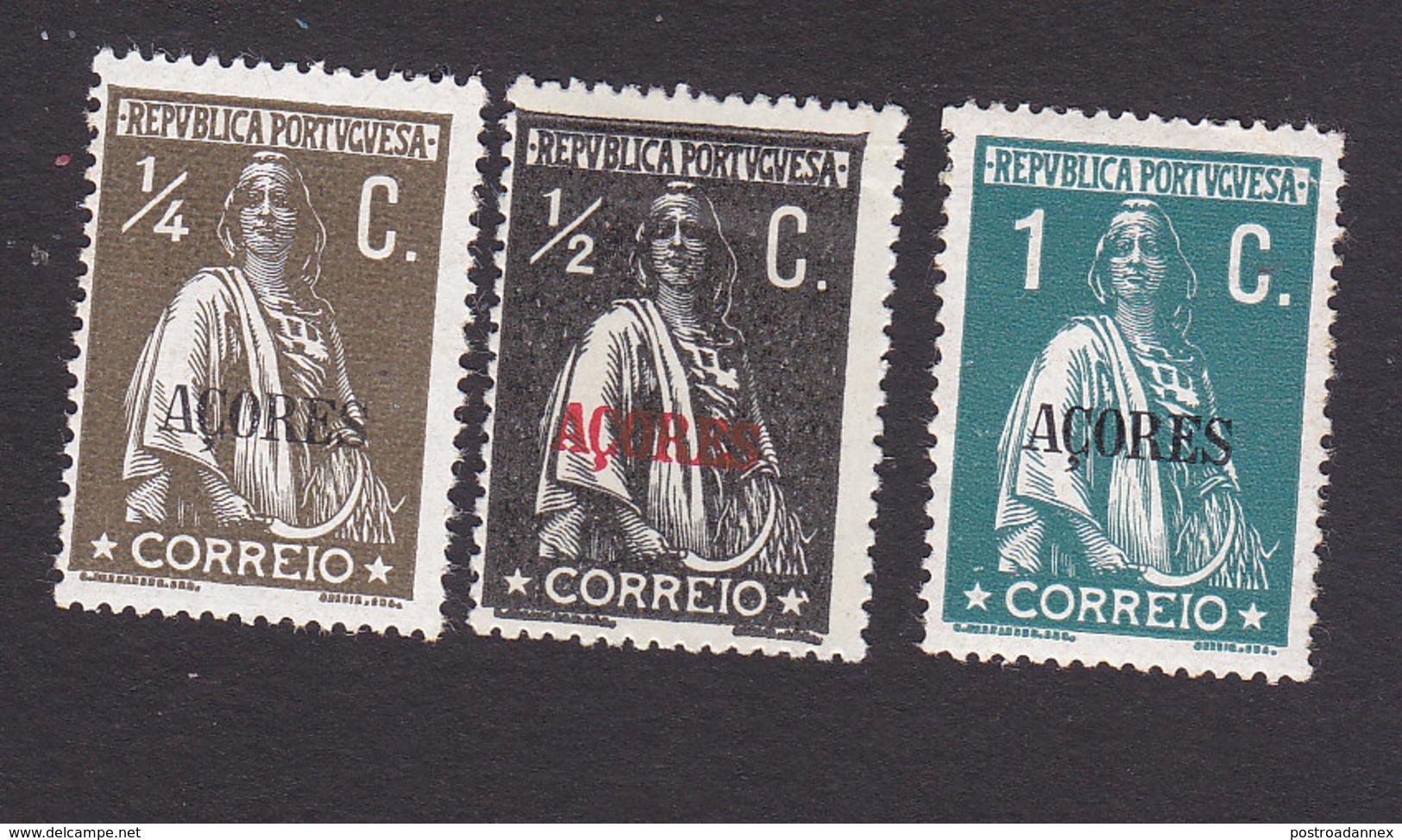 Azores, Scott #155-157, Mint Hinged, Ceres Overprinted, Issued 1912 - Azores