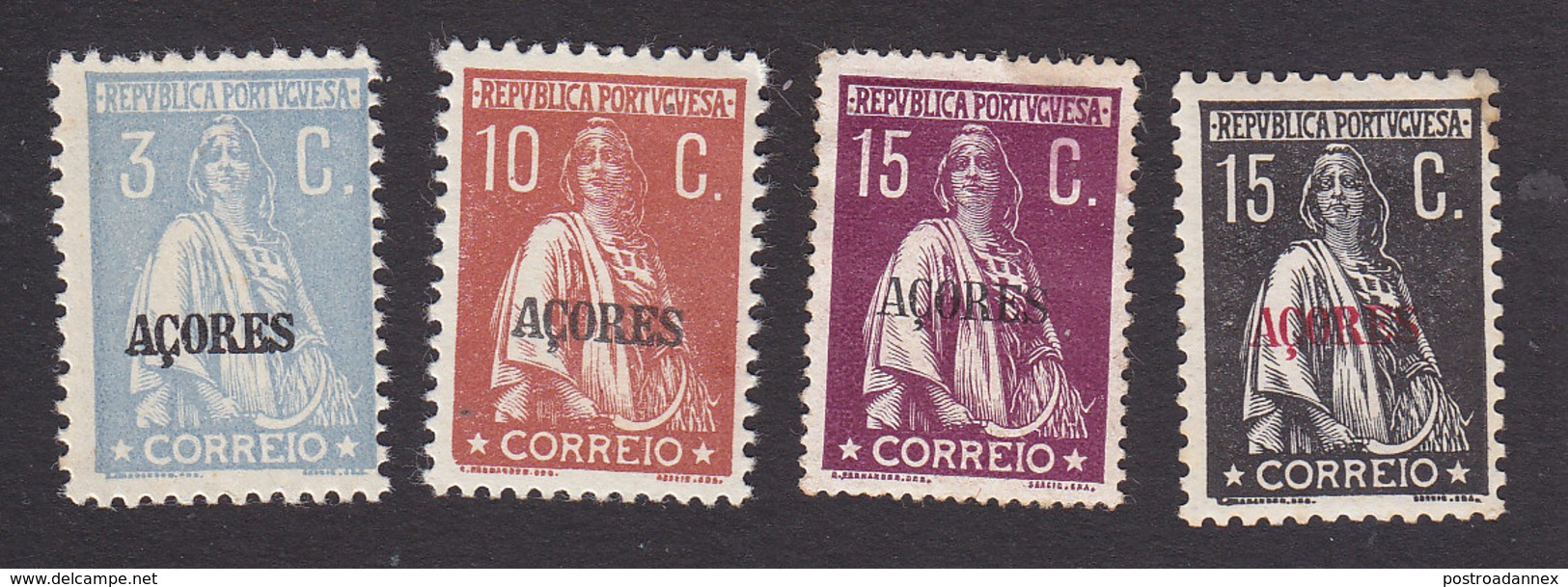 Azores, Scott #165, 181, 186-187, Mint Hinged, Ceres Overprinted, Issued 1912 - Açores