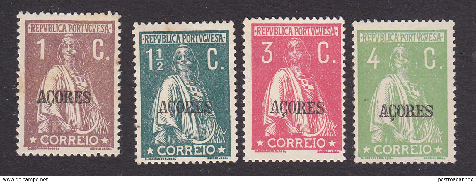 Azores, Scott #158, 160, 164, 167, Mint Hinged, Ceres Overprinted, Issued 1912 - Açores