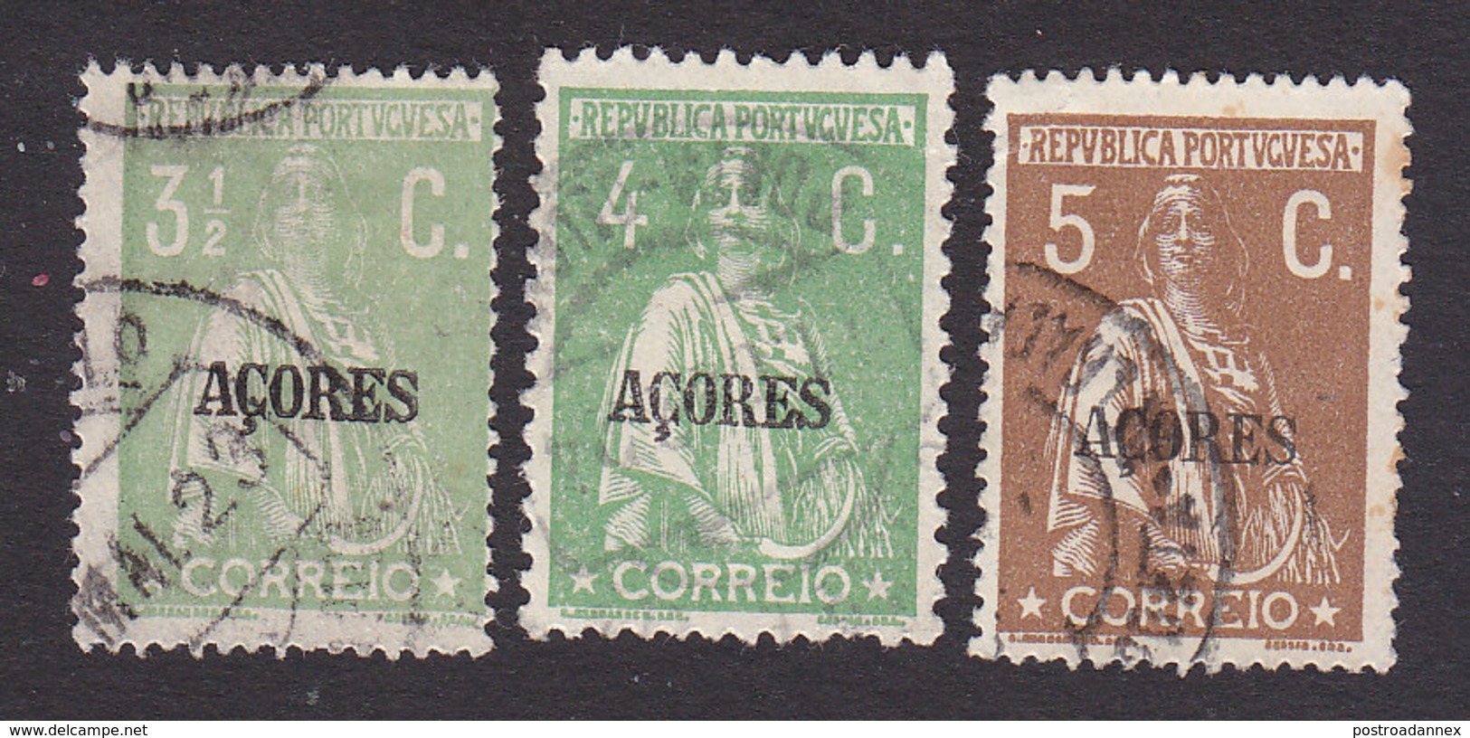 Azores, Scott #166-167, 170, Used, Ceres Overprinted, Issued 1912 - Azoren