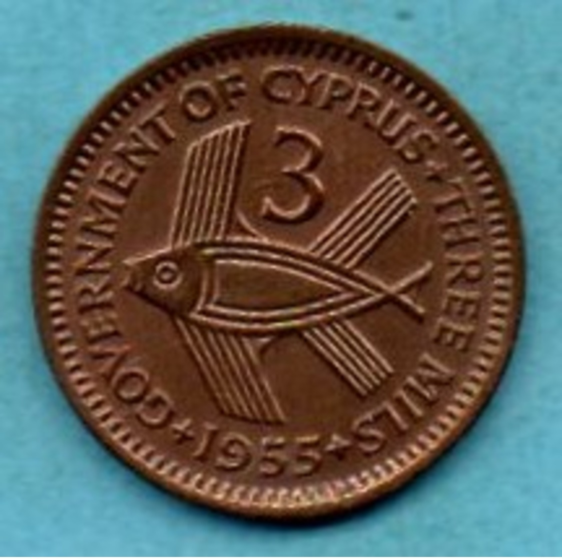 (r65)  CHYPRE / CYPRUS  3 Mils 1955 KM#33 - Cyprus