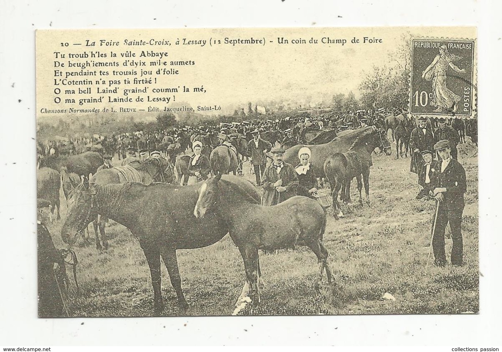 Reproduction De Cp, Ed. Edito , La FOIRE SAINTE CROIX à LESSAY,  Un Coin Du Champ De Foire - Kermissen