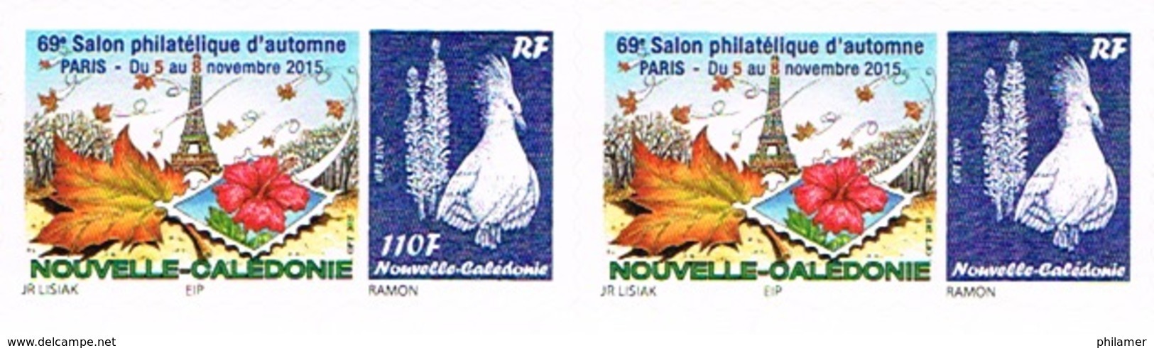 Nouvelle Caledonie France Timbre Personnalise 69 Salon Automne Eiffel Hibiscus Variete Constante Mention 110 F Les 2 TP - Ungebraucht