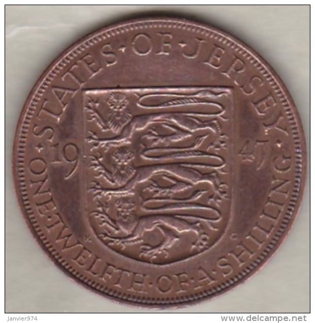 Jersey , 1/12 Shilling 1947. George VI , Bronze , KM# 18 - Jersey