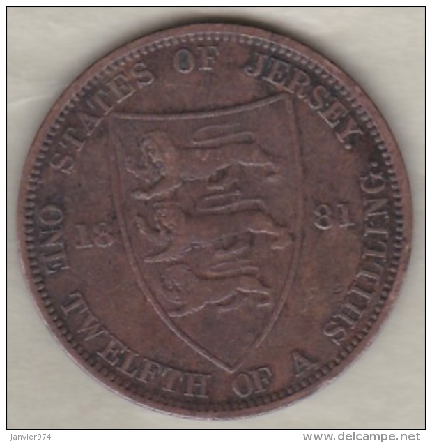 Jersey , 1/12 Shilling 1881. Victoria , Bronze , 75153 Exemplaires,  KM# 8 - Jersey