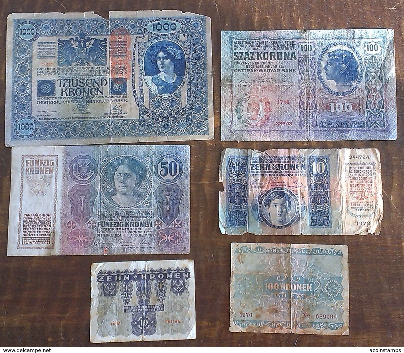 Austro-Hungarian Empire,AUSTRIA NOTES BANKNOTES LOT 1902 1912 1914 1915 1922 LOT - Austria