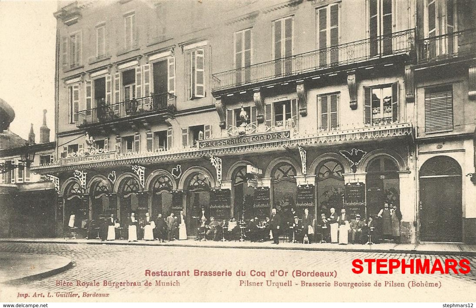 CPA 33 : BORDEAUX - RESTAURANT BRASSERIE DU COQ D'OR - édition GUILLIER - Bordeaux