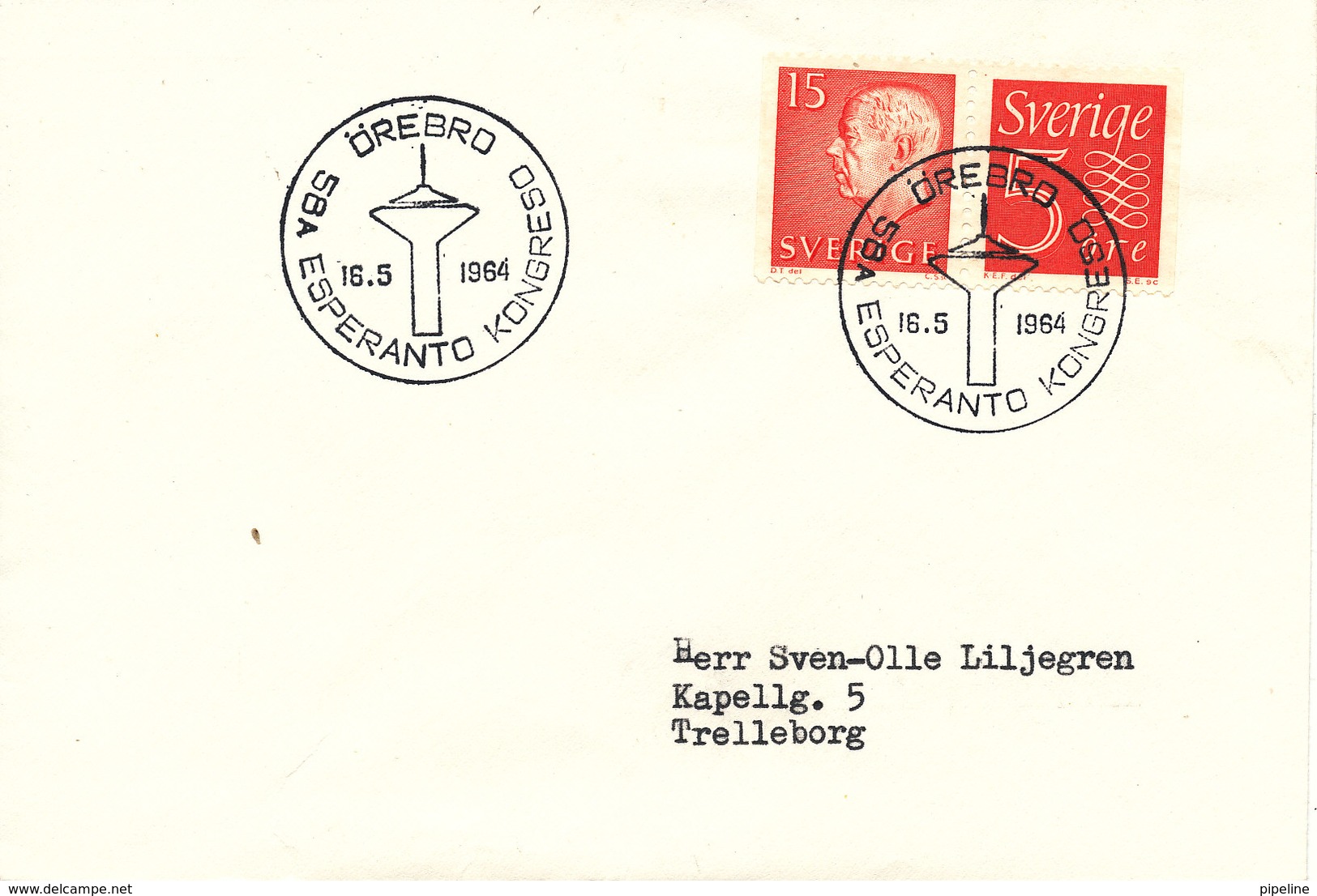 Sweden Cover Örebro 16-5-1964 With ESPERANTO Postmark 58 A Esperanto Kongreso - Esperanto