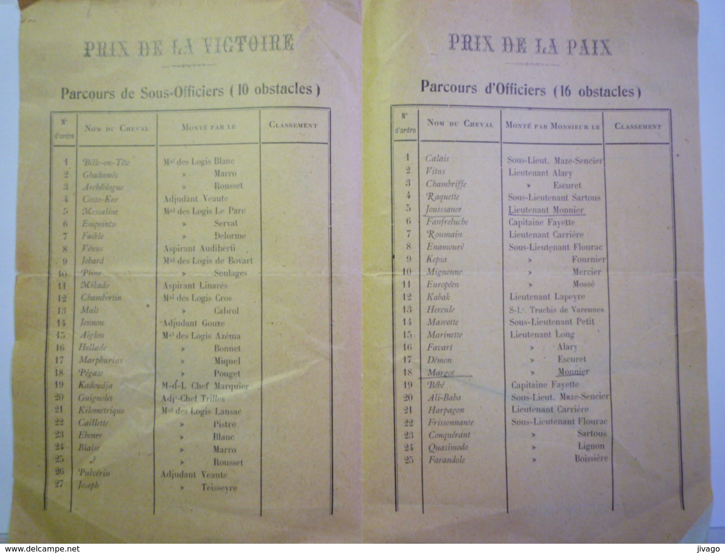 LE QUESNOY  (Nord)  :  PROGRAMME Du  CONCOURS HIPPIQUE  8 Juin  1919    - Equitation