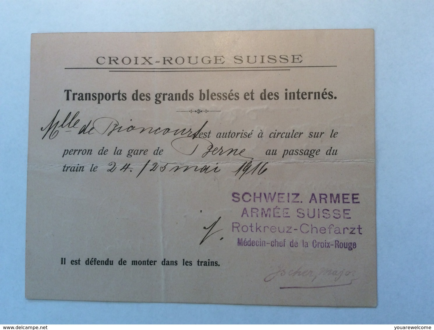 Schweiz Rotkreuz 1916 Bern Armee TRANSPORT BLESSÉS & INTERNÉS  (Ak C.p Croix Rouge Ppc Red Cross WW1 1914-18 Rotes Kreuz - Briefe U. Dokumente