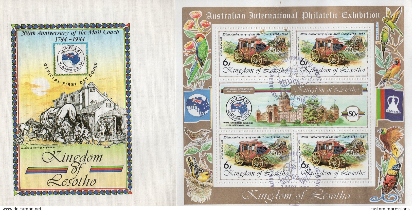 LESOTHO  - 1984 International Stamp Exhibition "AUSIPEX '84" - Melbourne, Australia  FDC5386 - Lesotho (1966-...)