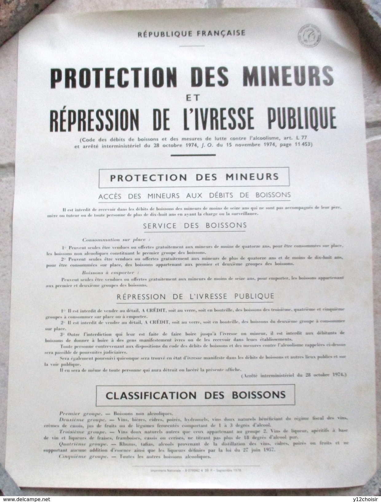 1978 . PROTECTION DES MINEURS ET REPRESSION DE L IVRESSE PUBLIQUE - Autres & Non Classés