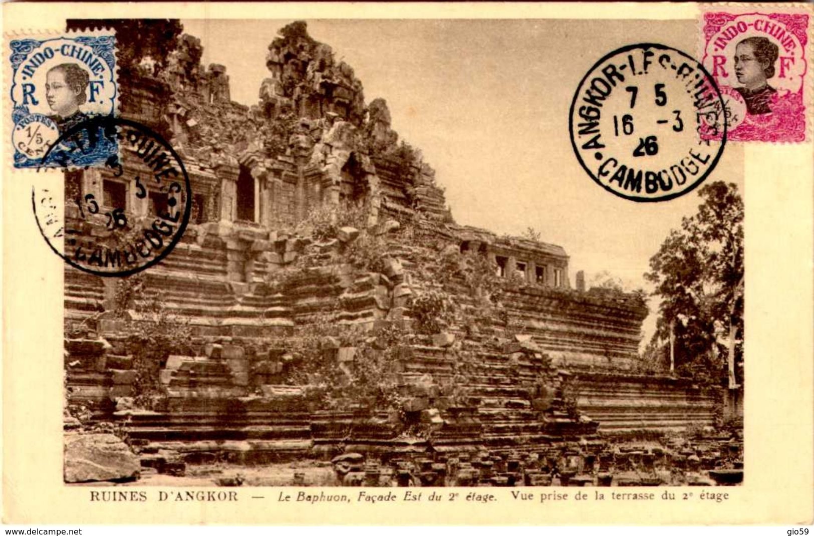 INDO  CHINE / /INDOCHINE /  RUINES  D'ANGKOR /CARTE POSTALE 2 TIMBRES /  NON ECRITE / TBE  /LOT A89 - Cambogia