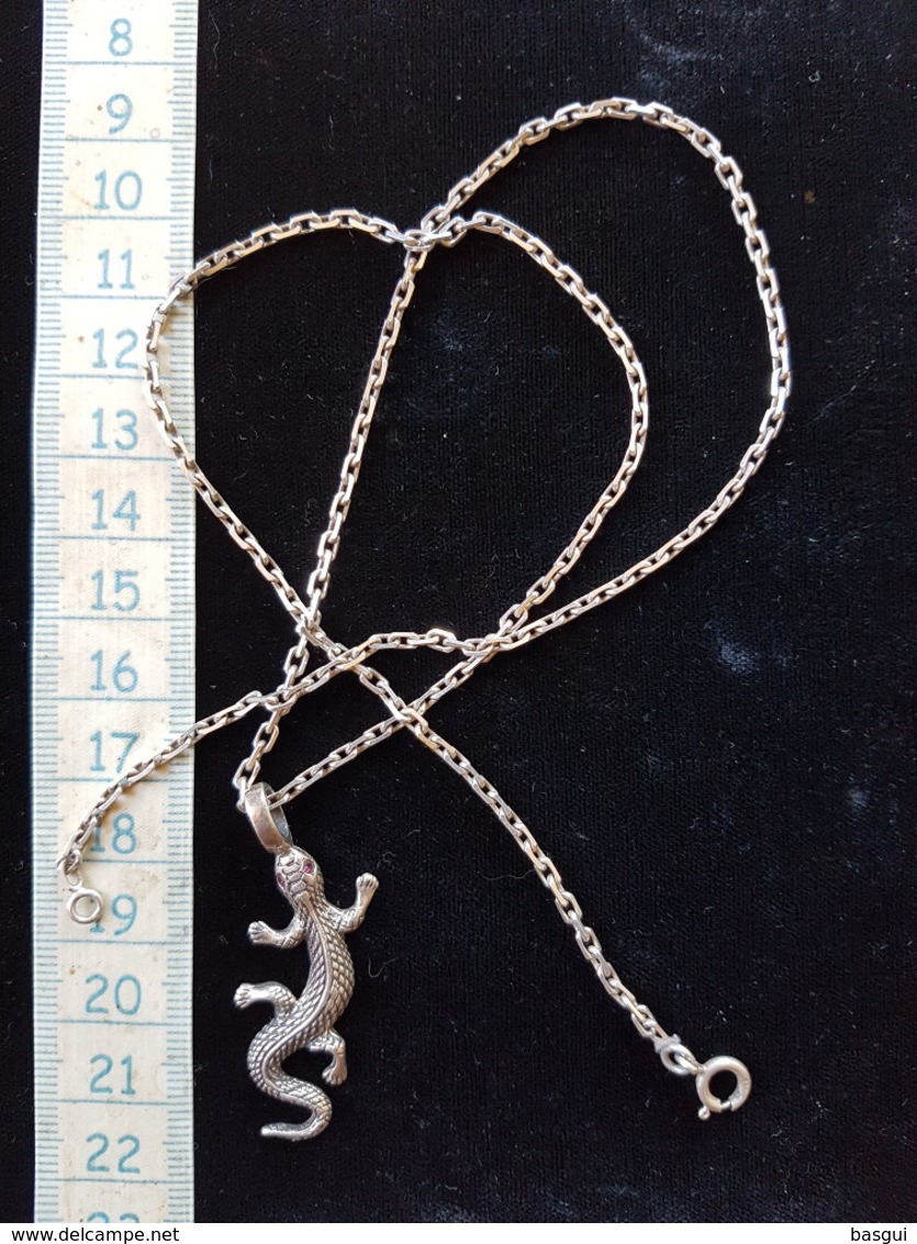 Chaine Et Pendentif Salamandre En Argent - Necklaces/Chains