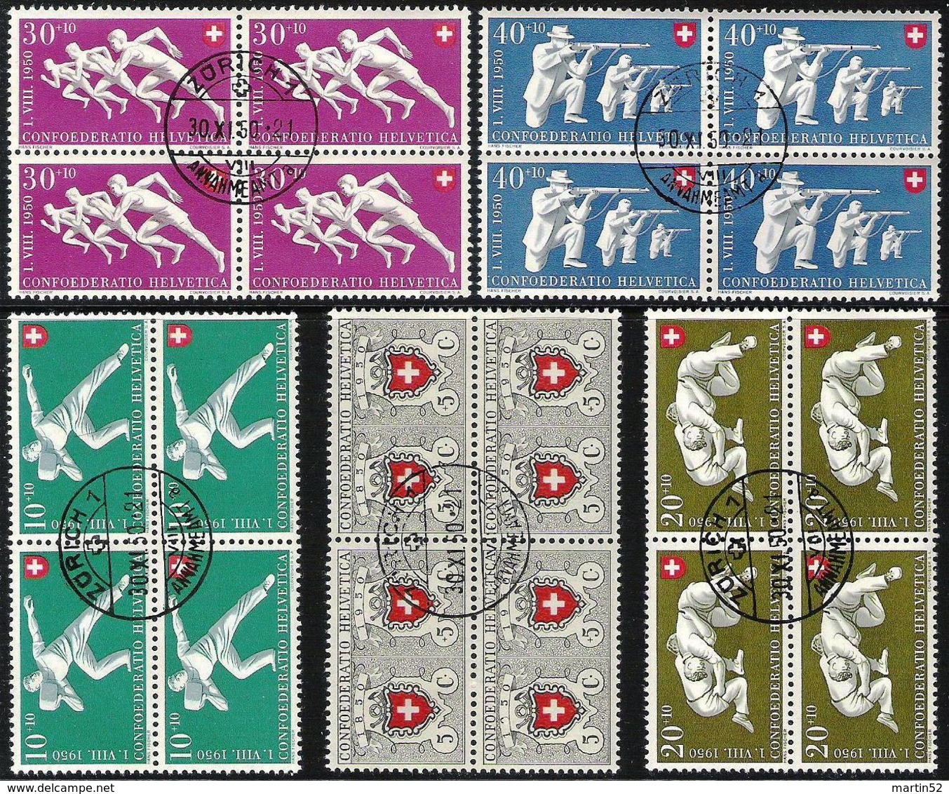 Schweiz Suisse Pro Patria 1950: Zu 46-50 Mi 545-549 Yv 497-501 Im Block Mit O ZÜRICH 30.XI.50 (Zu CHF 300.00) - Used Stamps