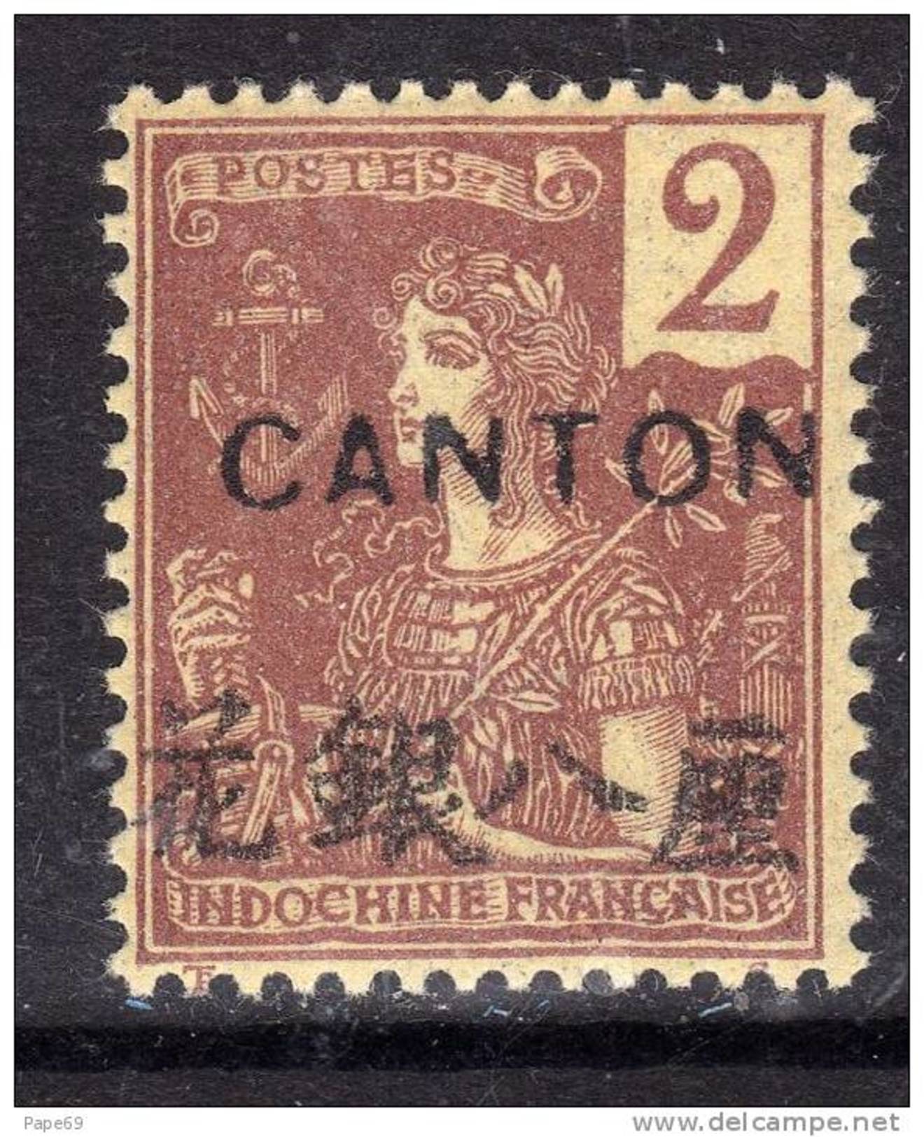 Canton N° 34 XX Surcharge Noire : 2 C. Lilas-brun Sur Paille Sans Charnière, Gomme Tropicale Sinon TB - Neufs