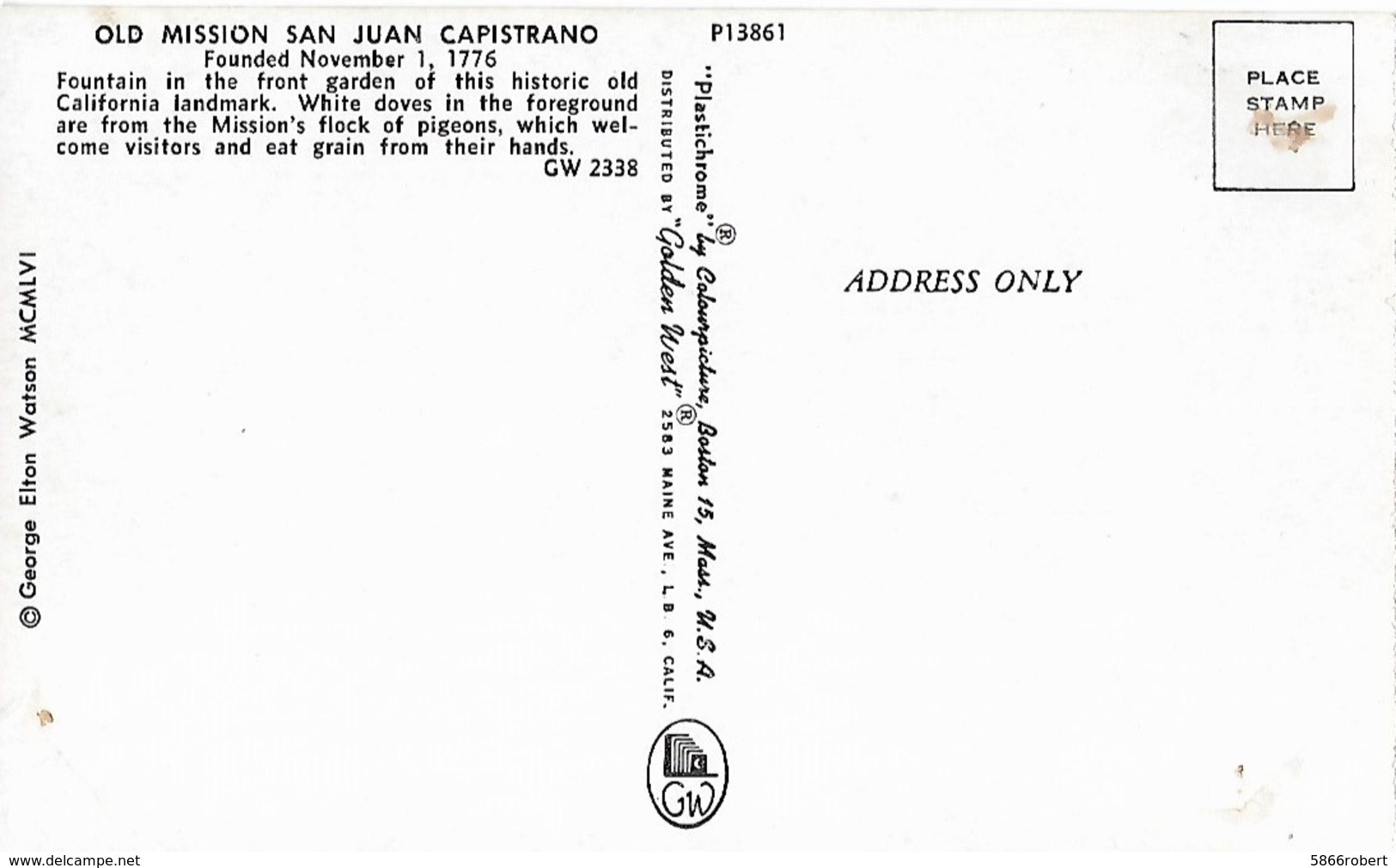 CARTE POSTALE ORIGINALE DE 9CM/14CM : SANTA ANA OLD MISSION SAN JUAN CAPISTRANO A FONTAIN OF PIGEONS  CALIFORNIA  USA - Santa Ana