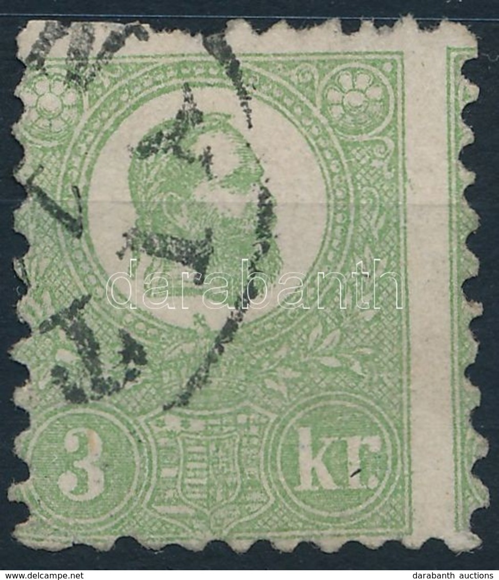 O 1871 Látványosan  Képbe Fogazott K?nyomat 3kr (140.000) ,,NYIT(RA)' (felül Foghiány, Kis Felületen Elvékonyodás/ Missi - Altri & Non Classificati