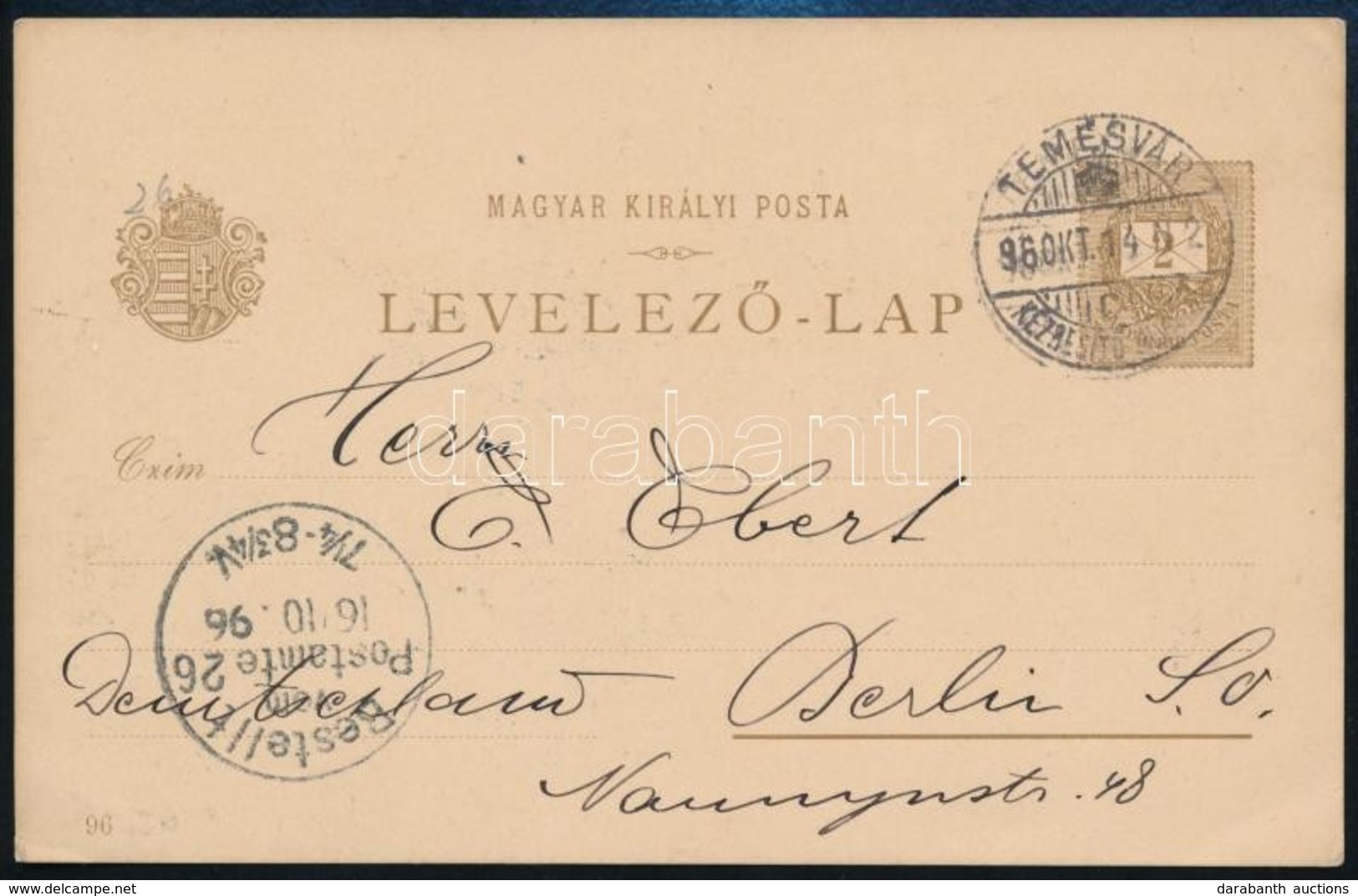 1896 2kr Díjjegyes Milleniumi Képeslap ,,TEMESVÁR' - Altri & Non Classificati