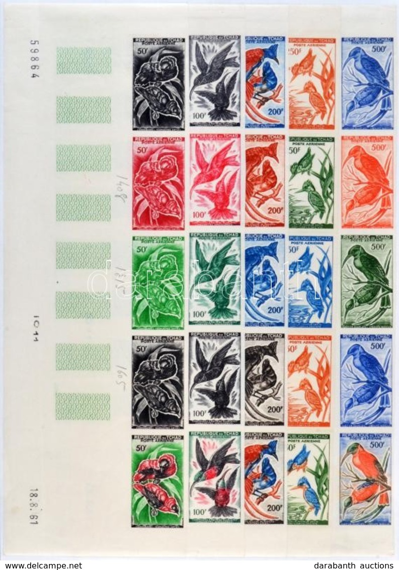 ** 1961 Madarak Sor Mi 82-86 25 Klf Fogazatlan Színpróba 5 Klf ötöscsíkban / 5 Stripes Of 5 Different Imperforate Coulor - Altri & Non Classificati