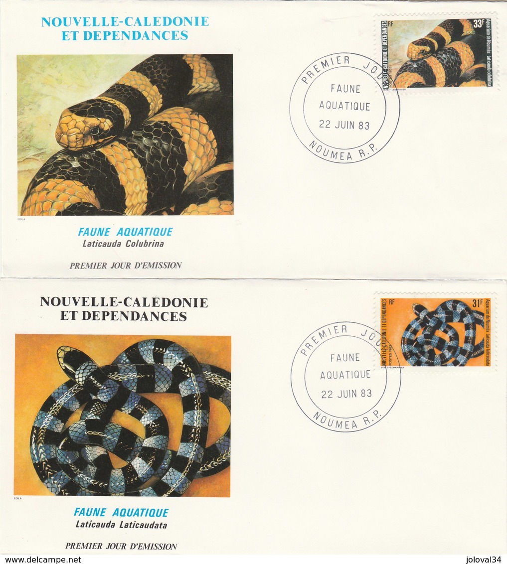 NOUVELLE CALEDONIE  FDC 1983 - Yvert  Série 475 Et 476 Faune Aquatique Serpents D'eau Reptiles - FDC
