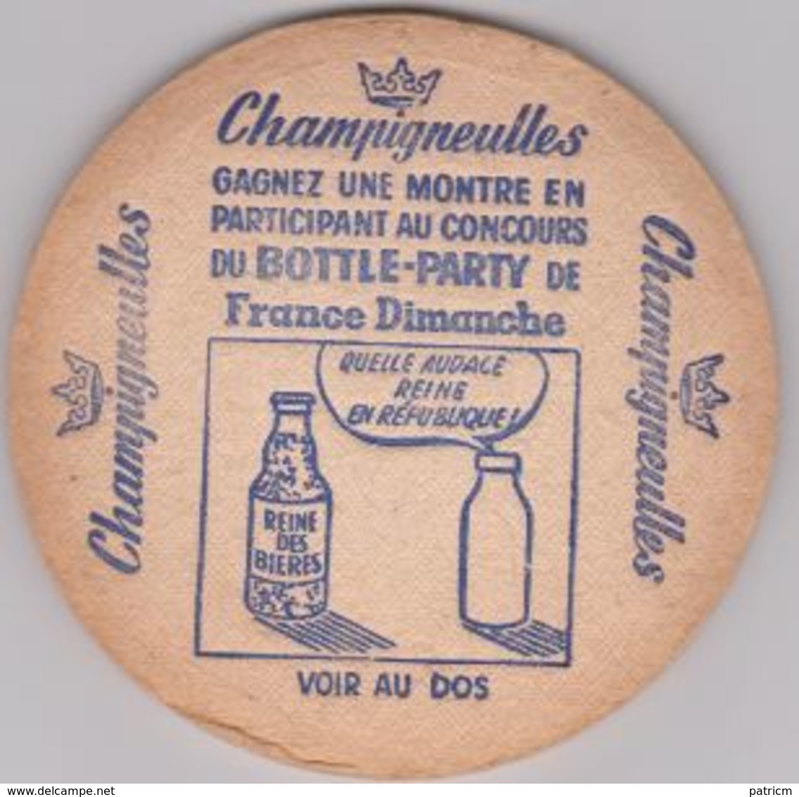 Ancien Sous Bock De Biere Française De La Brasserie Champigneulles Recto/verso - Sous-bocks